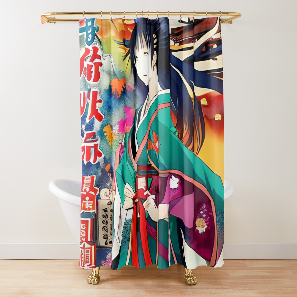 Geisha With Japanese Characters Shower Curtain